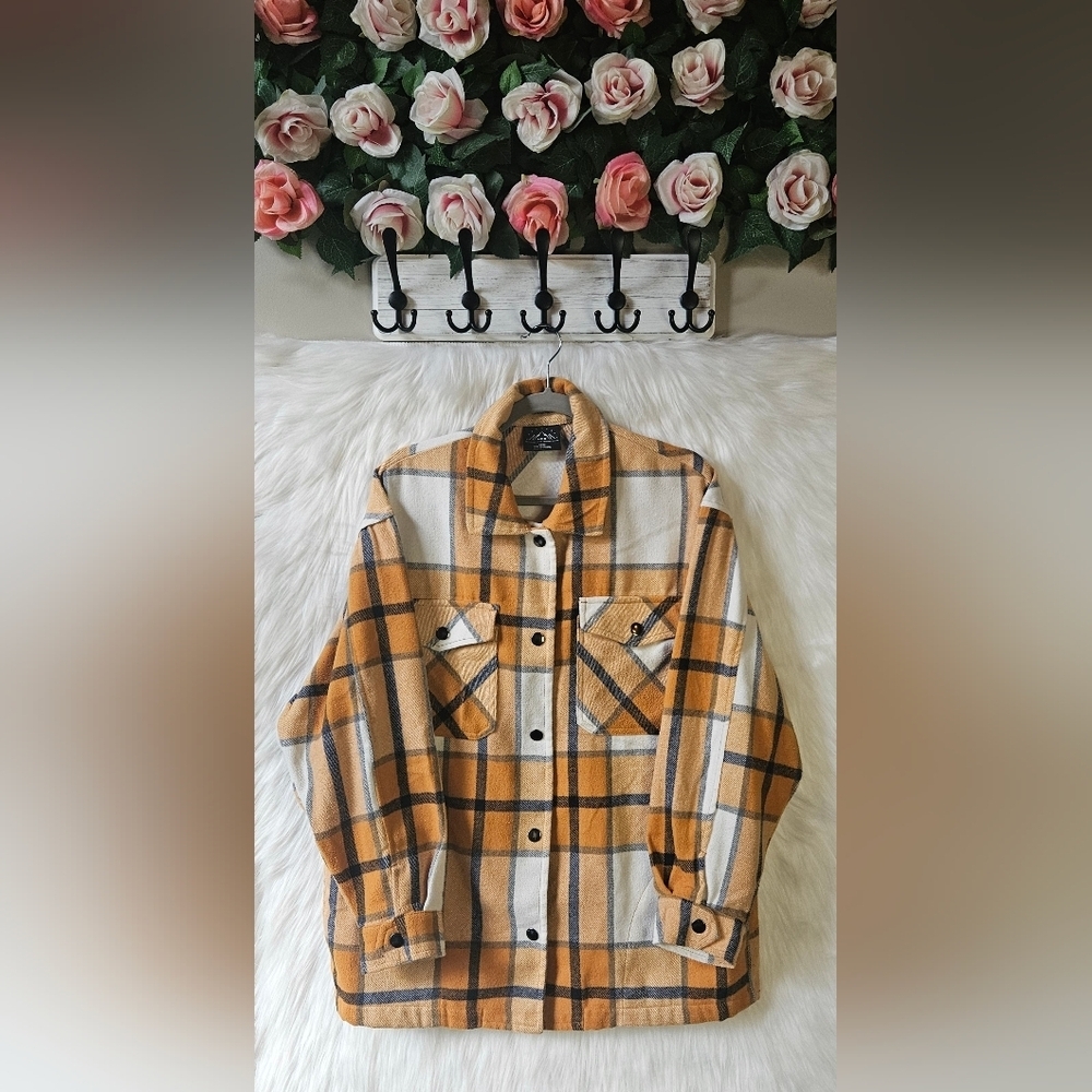 HFX Classic Mustard Plaid Button-Up Jacket